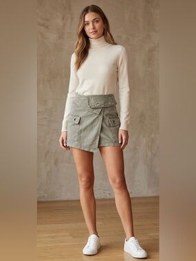 CARMAR Denim Distressed Asymmetrical Foldover Cargo Mini Skirt Gray Size 6